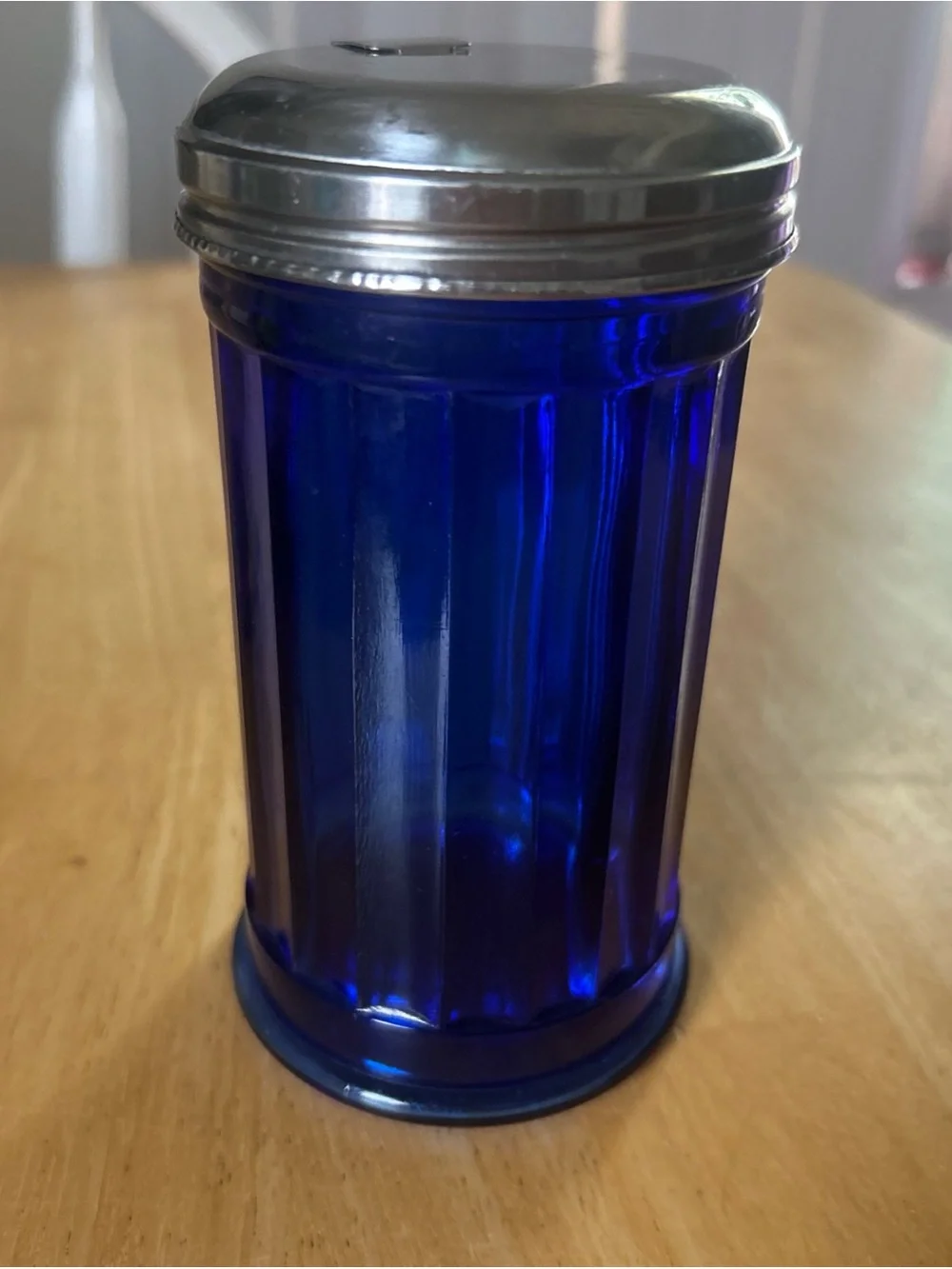 Cobalt Blue Glass Sugar Shaker with Silver Metal Lid